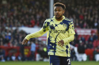 Leeds United's Weston McKennie gestures during the English Premier League soccer match between Nottingham Forest and Leeds United at City Ground stadium in Nottingham, England, Sunday, Feb. 5, 2023. (AP Photo/Rui Vieira)