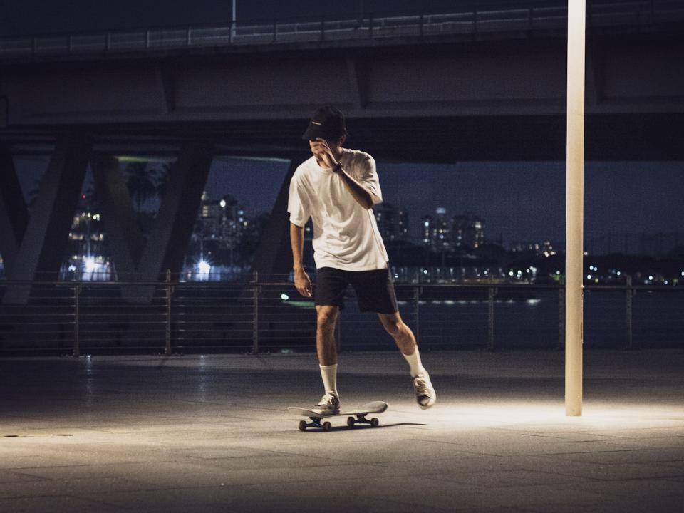 A skateboarder in Marina Bay.