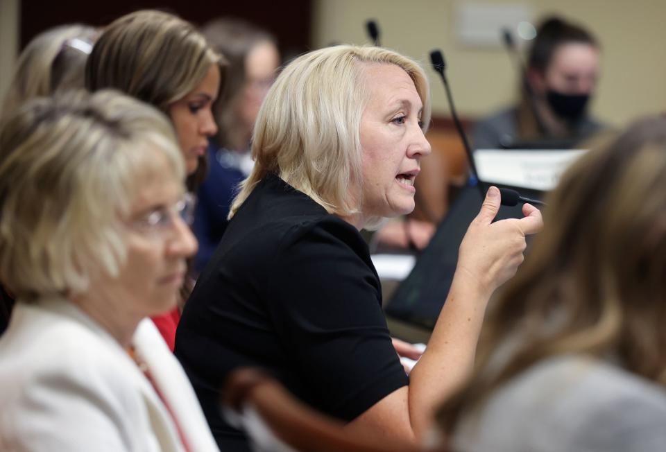 Rep. Karianne Lisonbee, R-Clearfield, speaks during a Utah Legislature’s Education Interim Committee meeting at the House Building in Salt Lake City on Wednesday, June 14, 2023. | Kristin Murphy, Deseret News