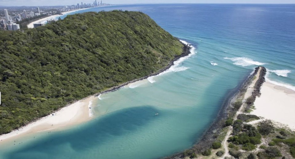 Aerial shot of Tallebudgera Creek on the Gold Coast, Queensland