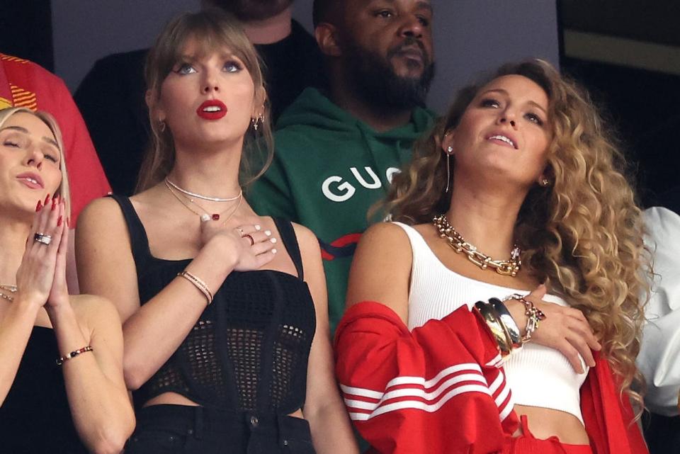 Taylor Swift and Blake Lively attend the 2024 Super Bowl.