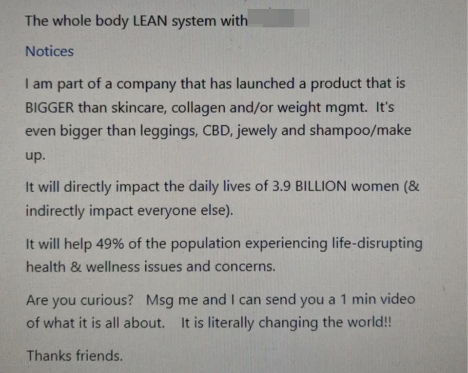 the whole body lean system pitch someone messaged to the work channel