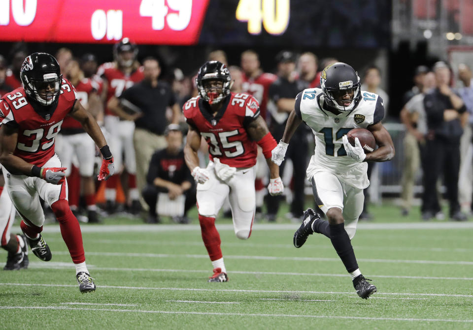 Dede Westbrook, dominating in the exhibition season. (AP Photo/David Goldman)