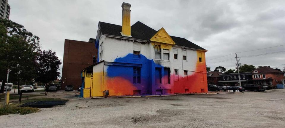What's been known as Windsor's 'rainbow house' since September, 841 Ouellette Avenue is pictured during its spray-paint makeover.