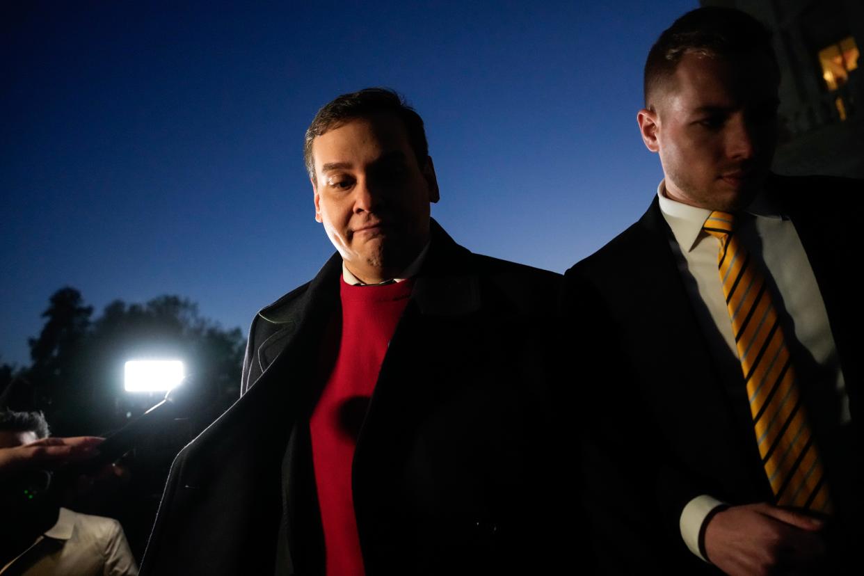 Rep. George Santos, R-N.Y. walks to the U.S. Capitol before the House voted on his expulsion resolution November 1, 2023 in Washington, DC.