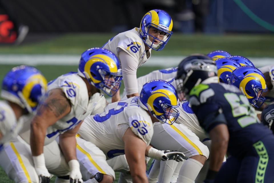 Rams quarterback Jared Goff prepares for a snap against the Seattle Seahawks on Sunday.