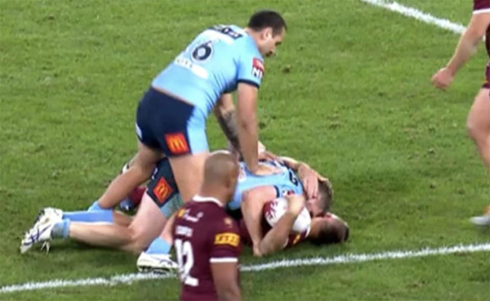 Liam Martin, pictured here rubbing his head into Kurt Capewell's face.