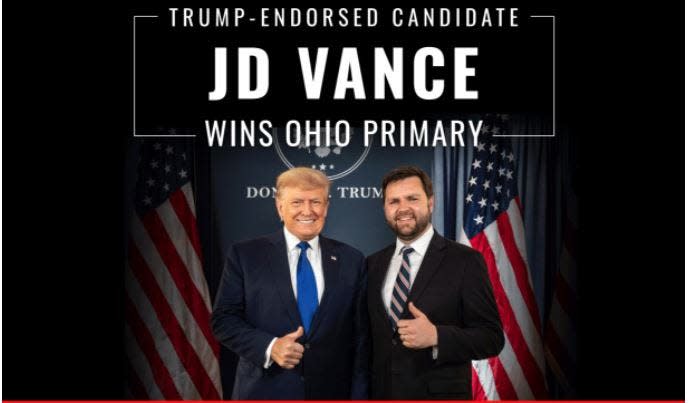 J.D. Vance's campaign home page, updated after he won Tuesday's GOP U.S. Senate primary in Ohio