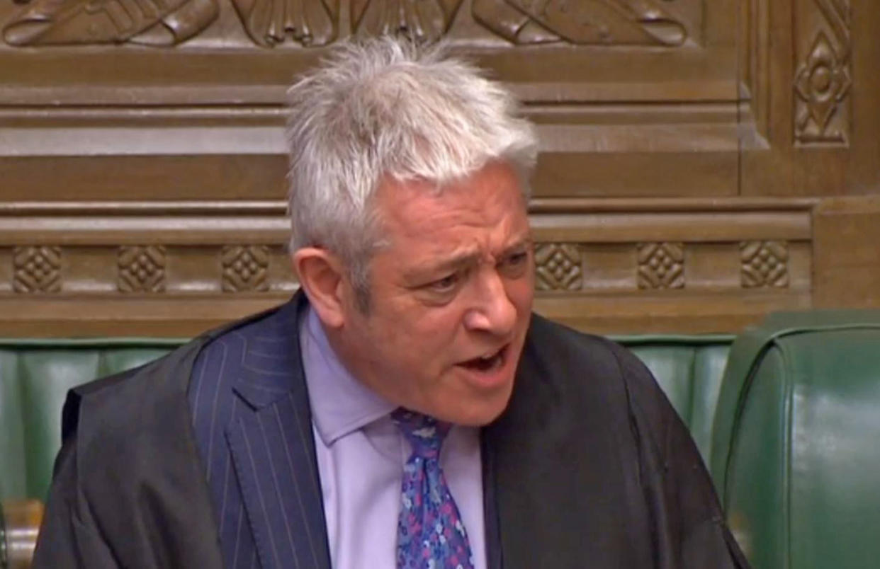 Speaker John Bercow addresses MPs during Prime Minister's Questions in the House of Commons, London.