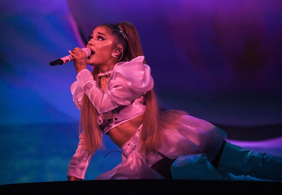 Ariana Grande performs during her "Sweetener World Tour" at The O2 Arena on Aug. 17 in London. (Photo: Kevin Mazur via Getty Images)