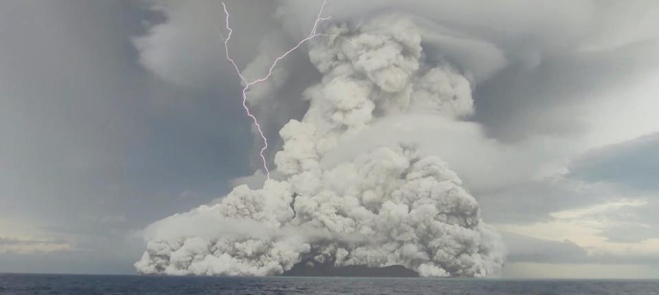 Eruption of the underwater volcano Hunga Tonga-Hunga Ha'apai off Tonga (via REUTERS)