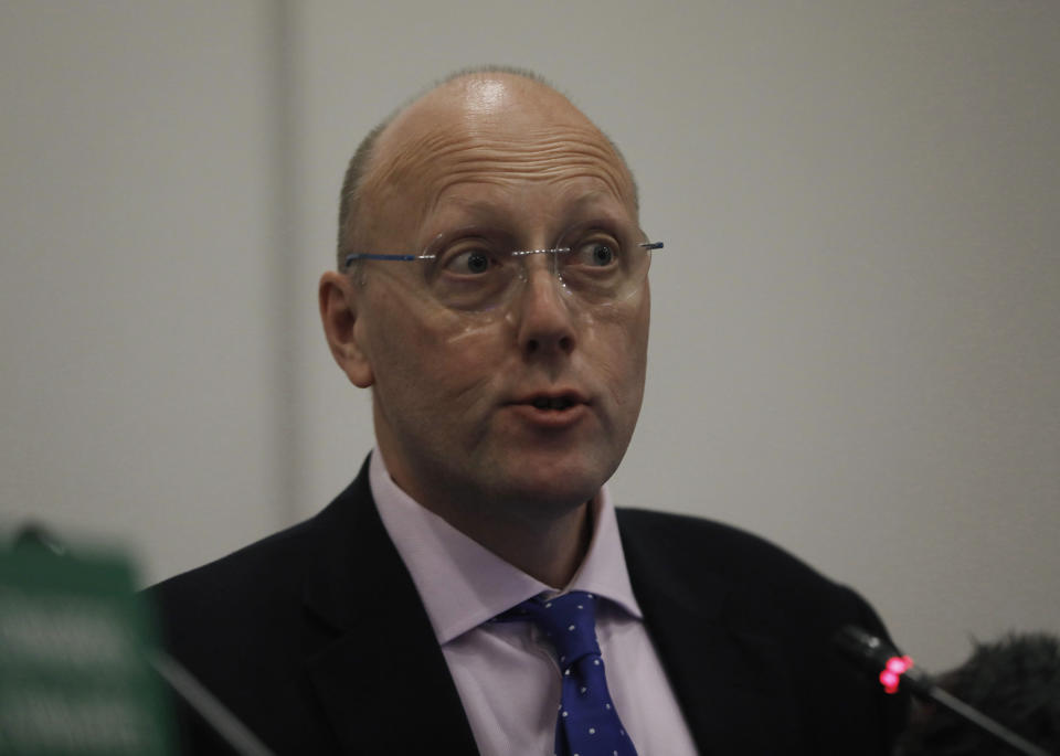 Andrew Dawson, heading the Council of Europe's election observation mission, speaks to the media in Ankara, Turkey, Monday, April 1, 2019, a day after local elections in Turkey. Dawson said Monday that they were "not fully convinced that Turkey currently has the free and fair electoral environment which is necessary for genuinely democratic elections in line with European values and principles." (AP Photo/Burhan Ozbilici)