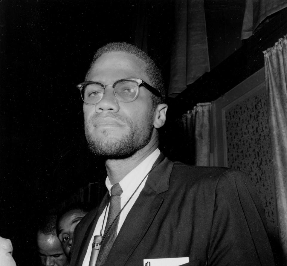 FILE - This 1963 file photo shows Malcolm X. Malcolm X’s heirs are suing to block a book deal to publicize his post-Mecca diary, an agreement brokered by one of their siblings. Martin Luther King’s children are quarreling over who owns his Nobel Peace Prize and his Bible. The fight over Rosa Parks’ estate has her valuable mementos stuck in a New York City warehouse. (AP Photo, File)