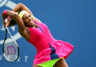 Serena Williams of the United States returns a shot against Andrea Hlavackova of Czech Republic during their women's singles fourth round match on Day Eight of the 2012 US Open at USTA Billie Jean King National Tennis Center on September 3, 2012 in the Flushing neighborhood of the Queens borough of New York City. (Photo by Al Bello/Getty Images)