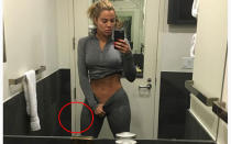 <p>Fans called out Khloe when they noticed her bathroom had been fitted with a uniquely curved doorframe. However, she had the last laugh by later posting the original shot, with her abs looking every bit as impressive un-Photoshopped. </p>