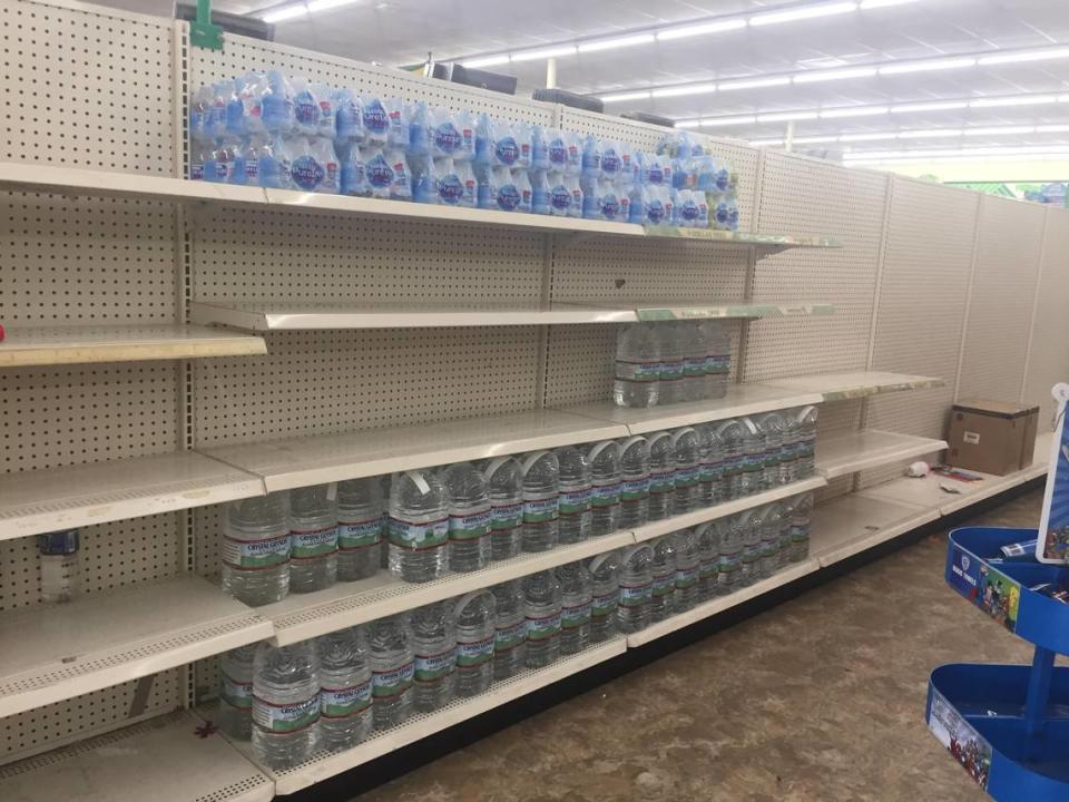 Water bottles are available but are going fast at Dollar Tree on Rosewood as residents prepare for Hurricane Florence