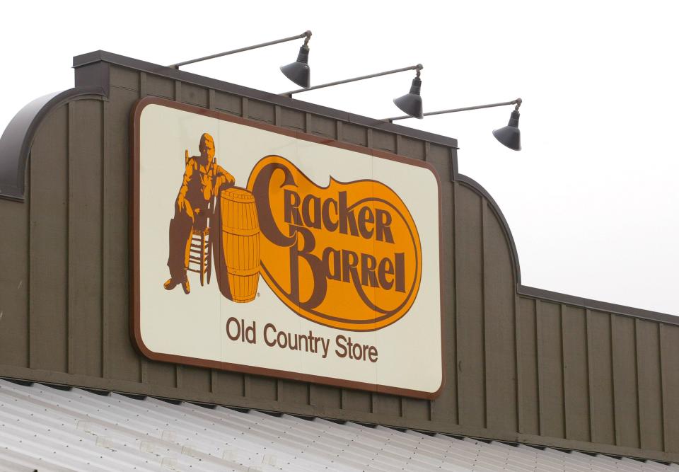 A Cracker Barrel Old Country Store sign is visible atop one of its restaurants in Naperville, Illinois in this 2002 file photo.