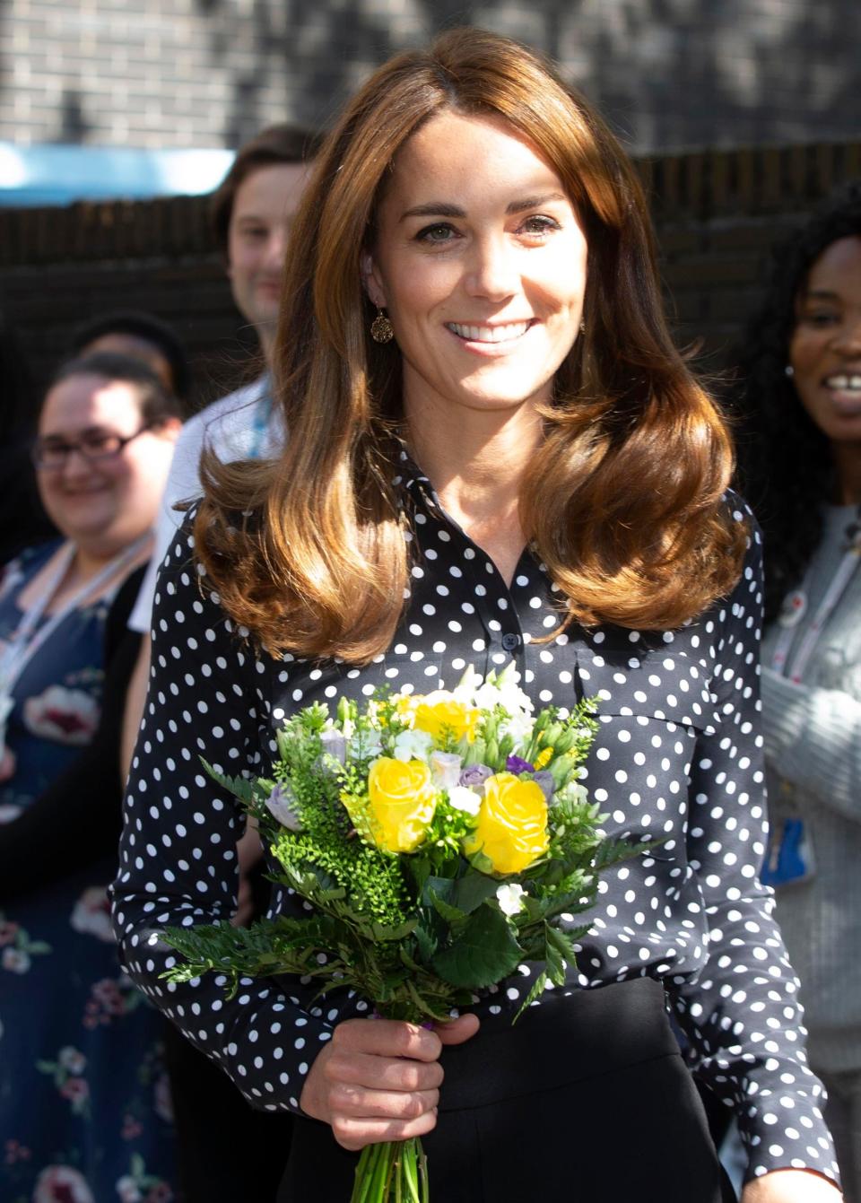 The Duchess of Cambridge wearing a polka dot shirt from Equipment (PA)