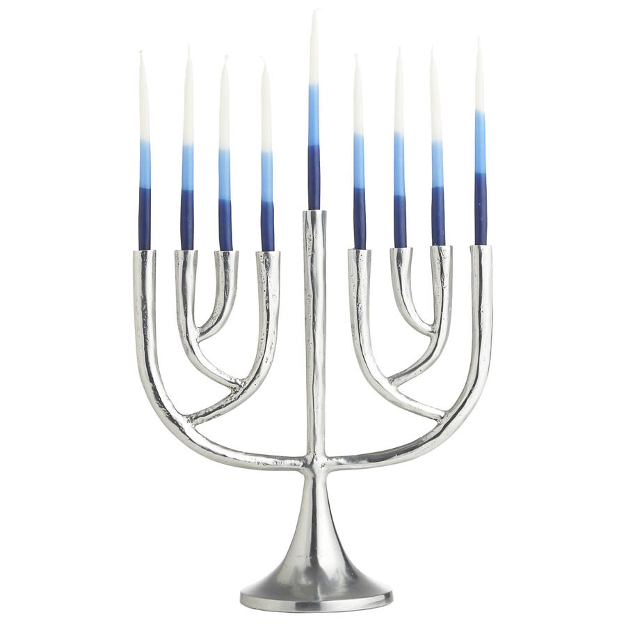 CRATE AND BARREL SHINY SILVER TALL MENORAH