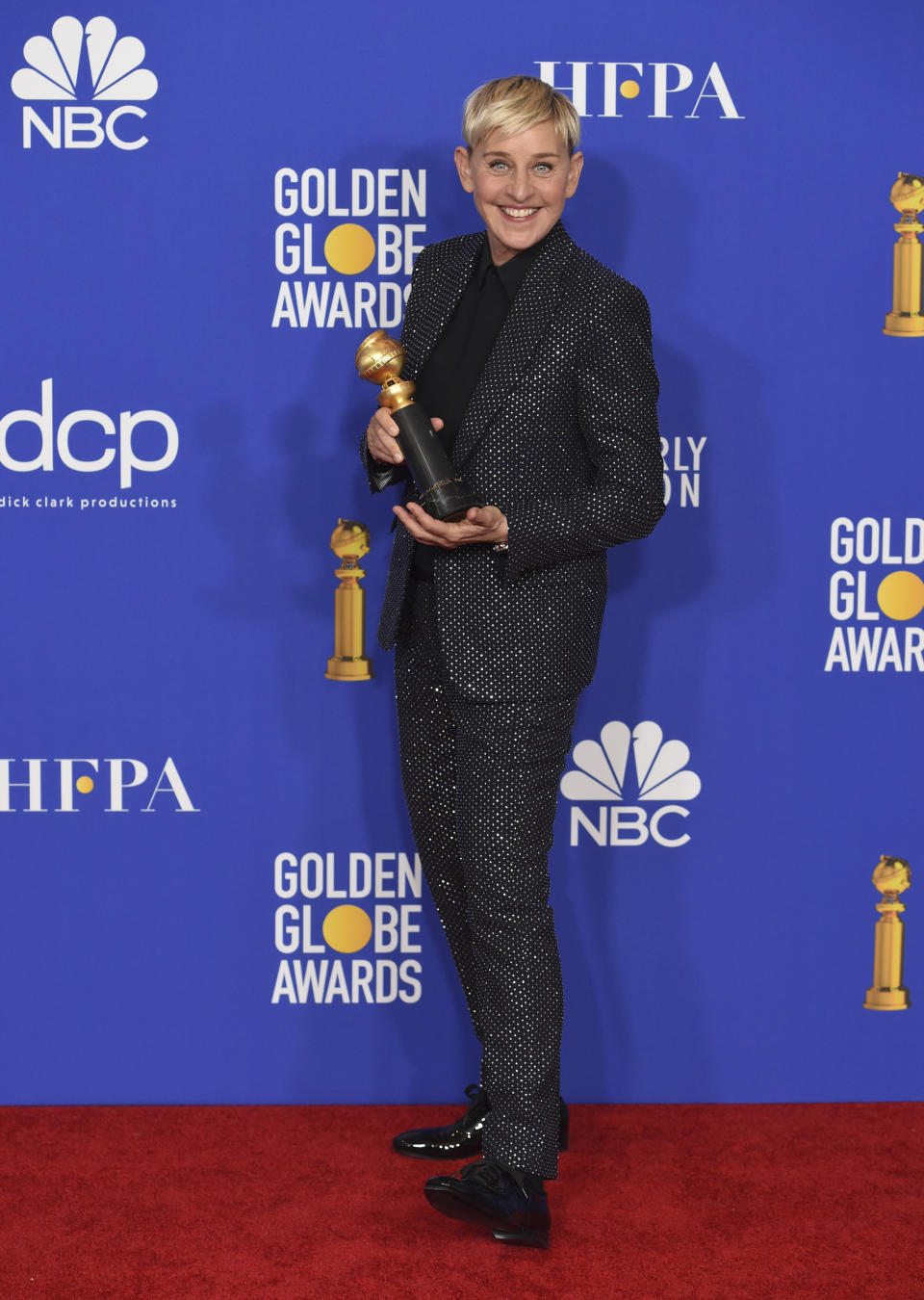 Ellen DeGeneres, winner of the Carol Burnett award, poses in the press room at the 77th annual Golden Globe Awards at the Beverly Hilton Hotel on Sunday, Jan. 5, 2020, in Beverly Hills, Calif. (AP Photo/Chris Pizzello)