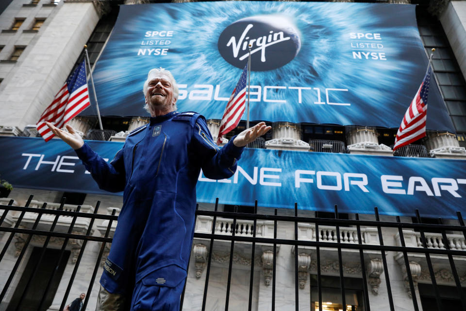 Sir Richard Branson stands outside the New York Stock Exchange (NYSE) ahead of the Virgin Galactic (SPCE) IPO in New York, U.S., October 28, 2019. REUTERS/Brendan McDermid