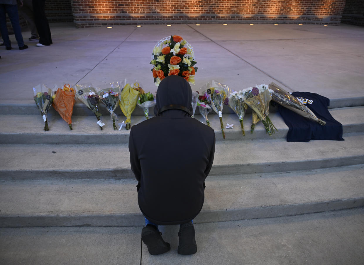 GEORGIA, UNITED STATES - SEPTEMBER 4: Students and residents commemorate those who lost their lives by laying flowers near the scene of mass shooting at Apalachee high school in Winder, Georgia, United States on September 04, 2024. At least four people were killed and nine were taken to various hospitals with injuries according to the Georgia Bureau of Investigation. (Photo by Peter Zay/Anadolu via Getty Images)