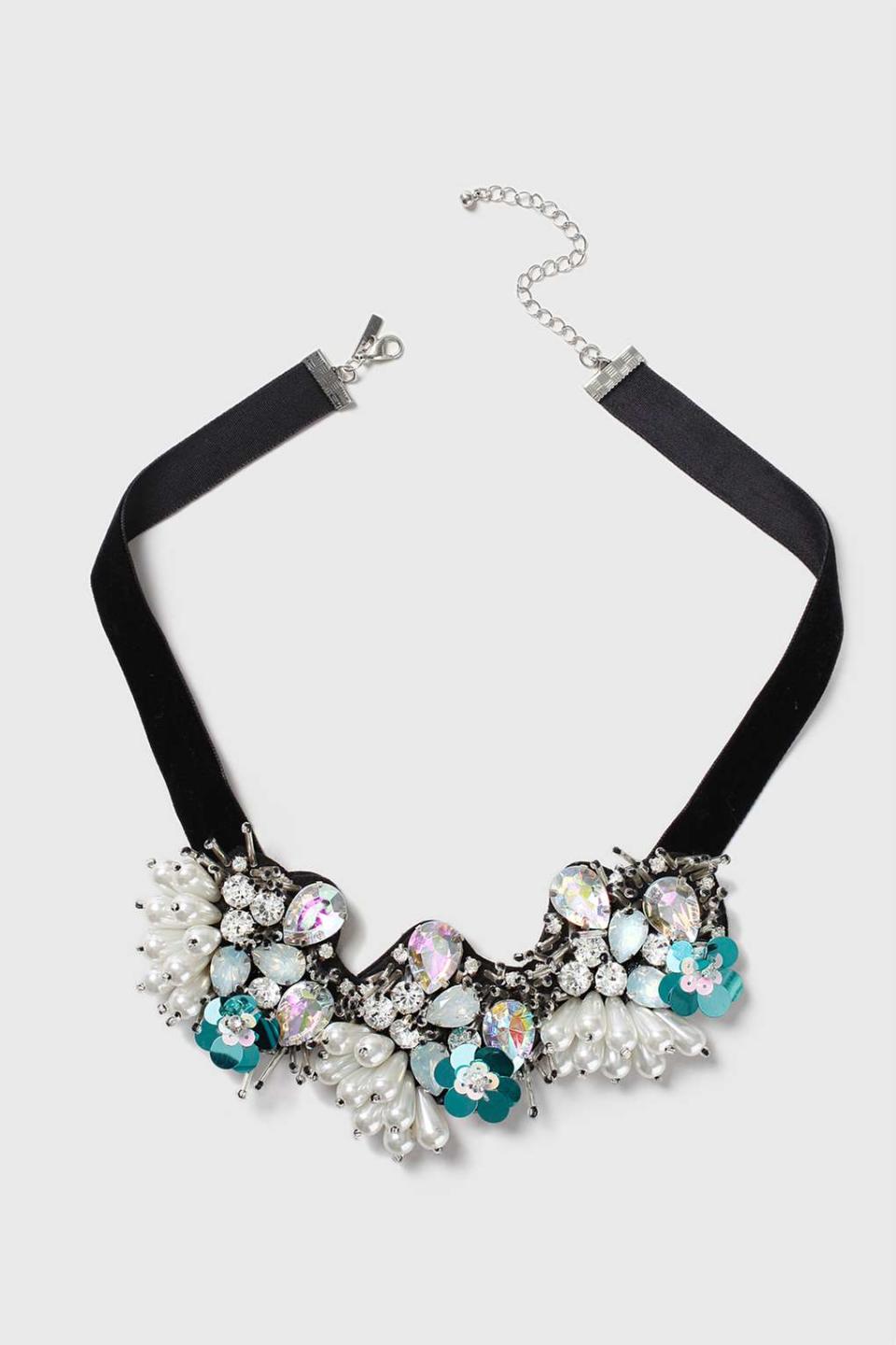 Encrusted Beaded Flower Collar