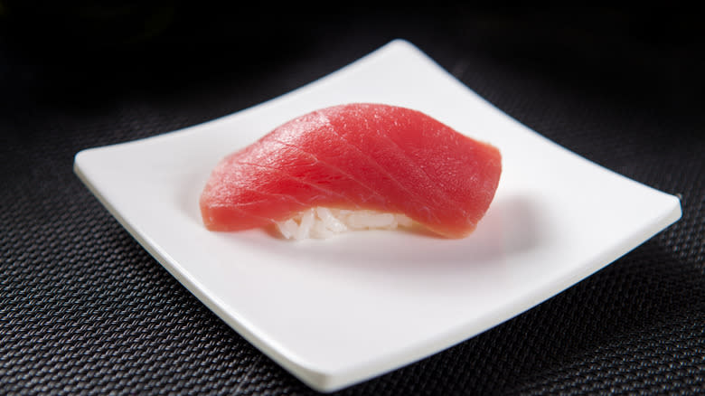 tuna nigiri on a plate