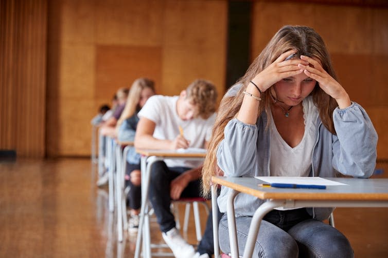 <span class="caption">Are exams taking over learning?</span> <span class="attribution"><a class="link " href="https://www.shutterstock.com/image-photo/anxious-teenage-student-sitting-examination-school-774167659?src=zTS8-7zZF9MmA2dRvhkGKg-1-2" rel="nofollow noopener" target="_blank" data-ylk="slk:Monkey Business Images/Shutterstock.com;elm:context_link;itc:0;sec:content-canvas">Monkey Business Images/Shutterstock.com</a></span>