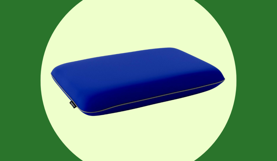 Blue memory foam pillow.