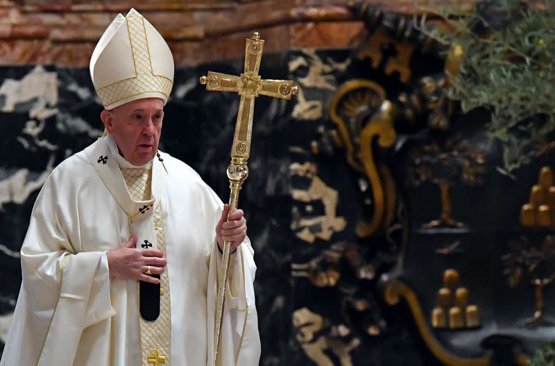 Pope Francis holds a Mass on Holy Thursday at the Vatican