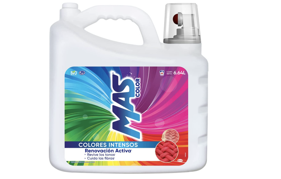 MAS Color; Colores Intensos, Detergente Líquido para cuidar el color de la ropa, 6.64 L. (Foto: Amazon)