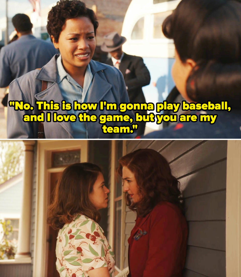 Scene from A League of Their Own where Max tells Clance she's her team vs. Greta and Carson kissing