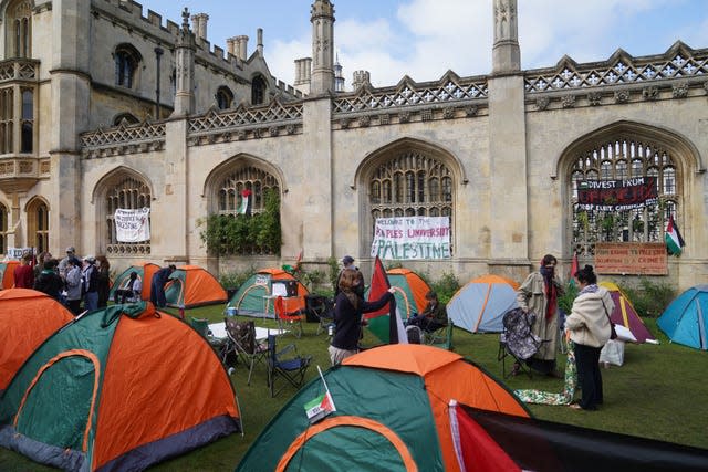 Students at an encampment on the grounds of Cambridge University