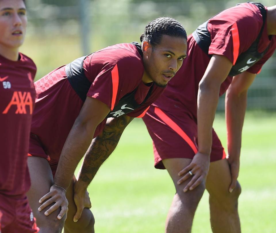 Virgil van Dijk feels the heat at a training session this week (Liverpool FC/Getty)