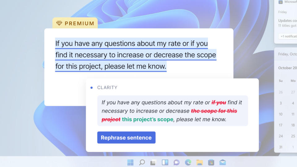 Grammarly features in Windows 11
