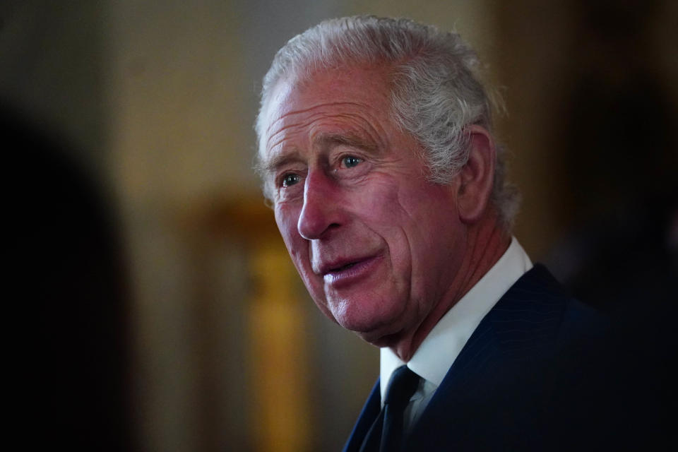 King Charles III during a reception with Realm High Commissioners and their spouses in the Bow Room at Buckingham Palace, London. Picture date: Sunday September 11, 2022.