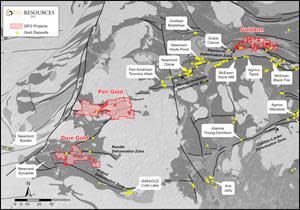 Regional Map of GFG Gold Projects in the Timmins Gold District