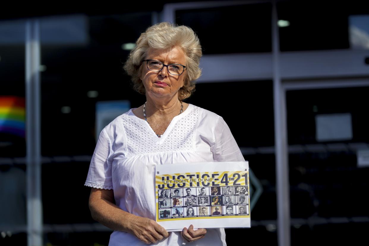 Julie Hambleton speaks to media outside the West Midlands Combined Authority offices in Birmingham, West Midlands, after the families of the 1974 Birmingham Pub Bombings victims met with Home Secretary Priti Patel (Steve Parsons/PA) (PA Wire)