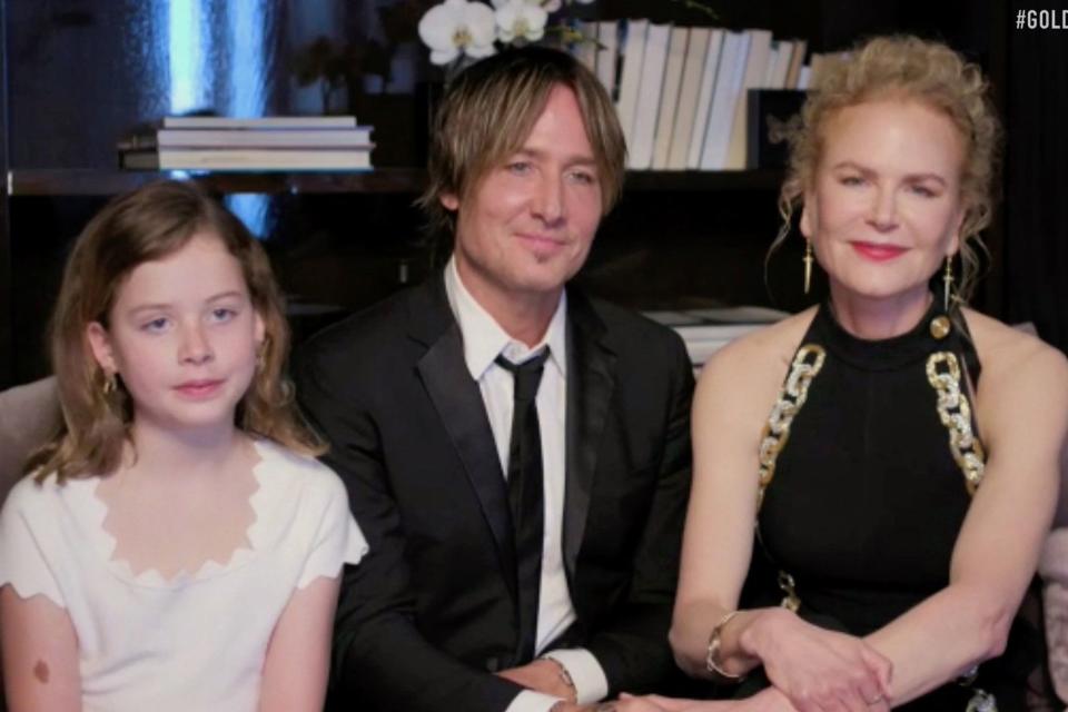 Nicole Kidman junto a su esposo, el músico, Keith Urban, y su hija Faith Margaret, en los premios Globo de Oro