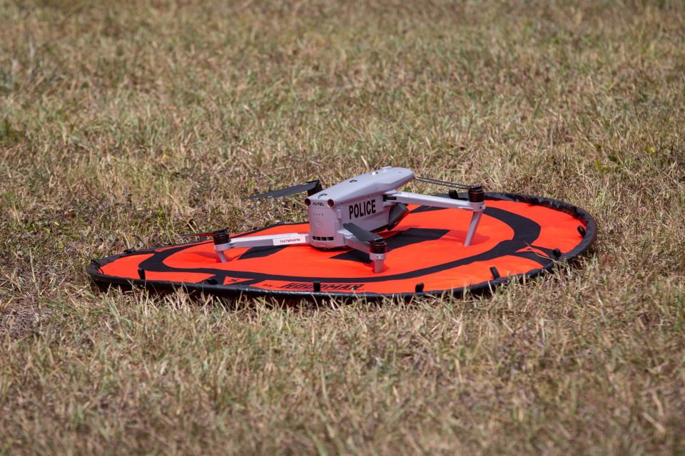 A Corpus Christi Police drone is prepped for a demonstration at Del Mar College Windward Campus on Wednesday, May 15, 2024, in Texas.
