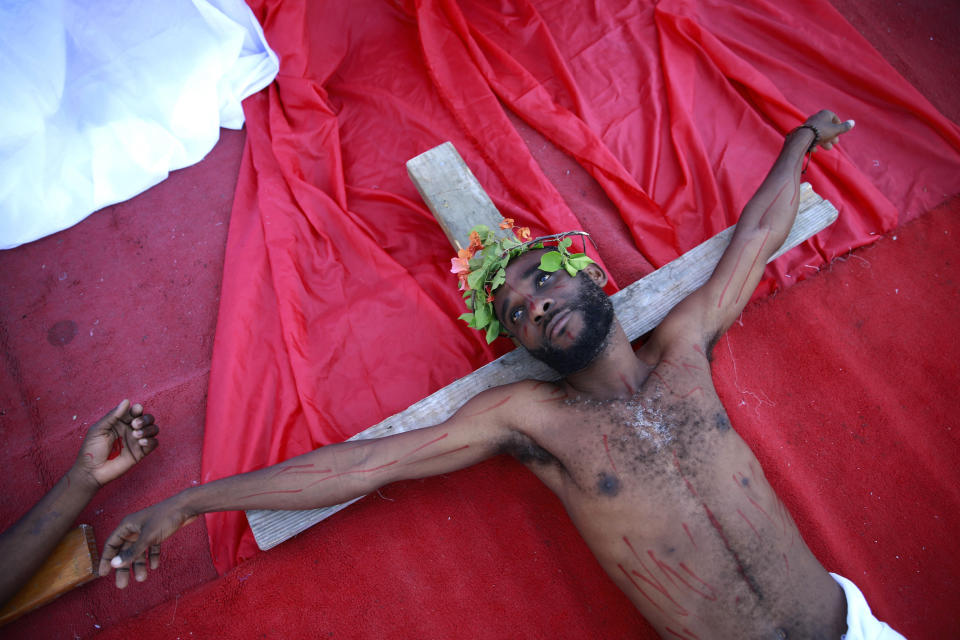 An actor depicts Jesus on Good Friday in Port-au-Prince. (Dieu Nalio Chery / ASSOCIATED PRESS)