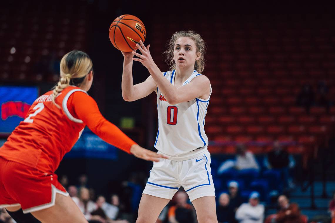 Tatum Thompson scored a career-high 19 points in Boise State’s 76-63 loss to first-place UNLV on Saturday at ExtraMile Arena.