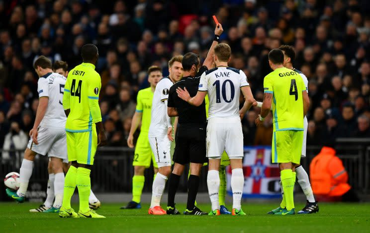 Seeing red: Dele Alli is sent off against Gent