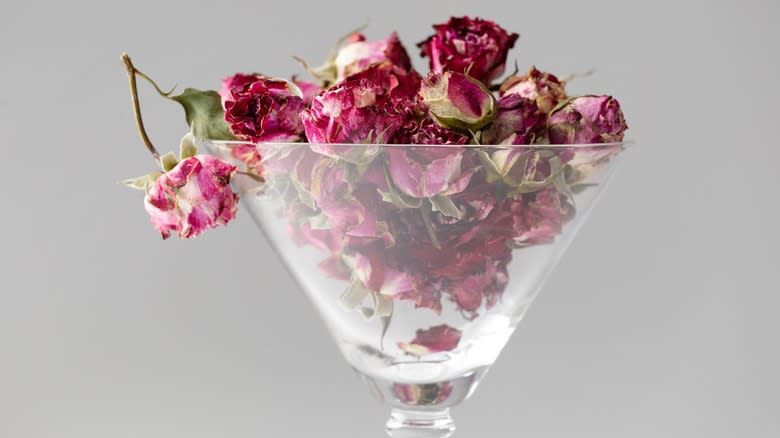 dried flowers in martini glass