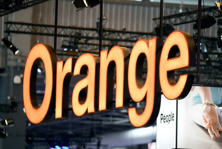 FILE PHOTO: The logo of French telecoms operator Orange at the Viva Tech start-up and technology summit in Paris, France, May 25, 2018. REUTERS/Charles Platiau/File Photo