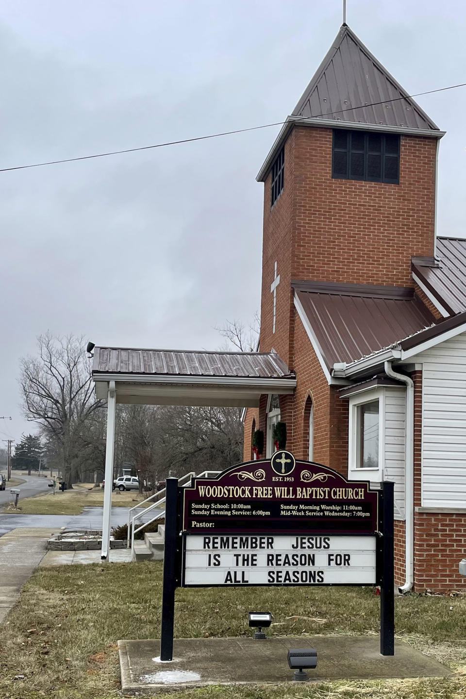 This photo made on Jan. 25, 2021, shows one of the churches in Woodstock, Ohio, a community that has been shaken by recent federal charges against two of its residents over their alleged plans and participation in the deadly U.S. Capitol breach on Jan. 6. (AP Photo/Farnoush Amiri)