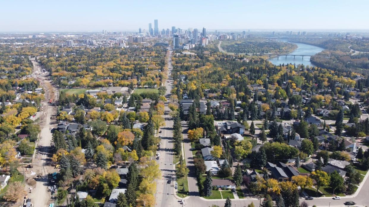 An aerial view of west Edmonton on Sept. 15, 2023. (David Bajer/CBC - image credit)