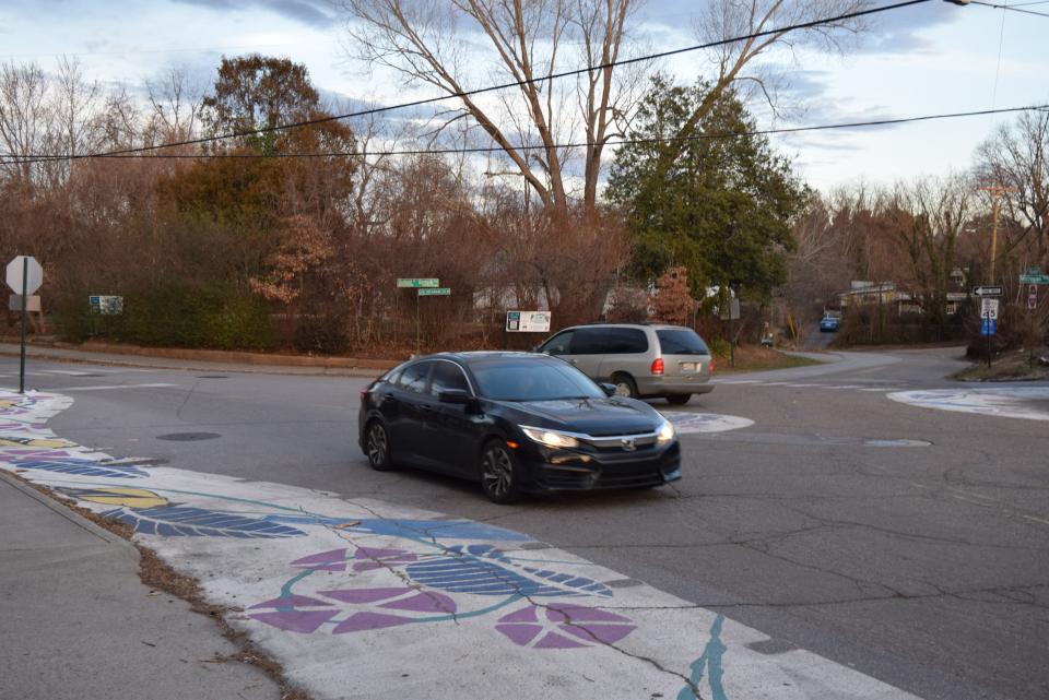 A colorful mural at Westwood Place and Waynesville Avenue in West Asheville, which is sometimes used as a roundabout and sometimes is not. Jan. 8, 2024.