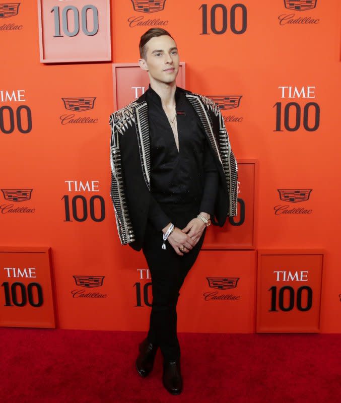 Adam Rippon arrives on the red carpet at the 2019 Time 100 Gala at Frederick P. Rose Hall, Jazz at Lincoln Center on April 23, 2019, in New York City. The figure skater turns 34 on November 11. File Photo by John Angelillo/UPI